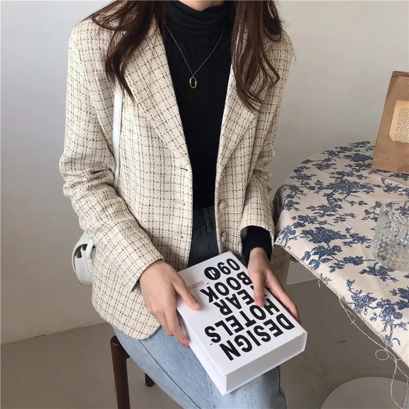 Женский винтажный офисный Блейзер HziriP абрикосовый элегантный свободный блейзер