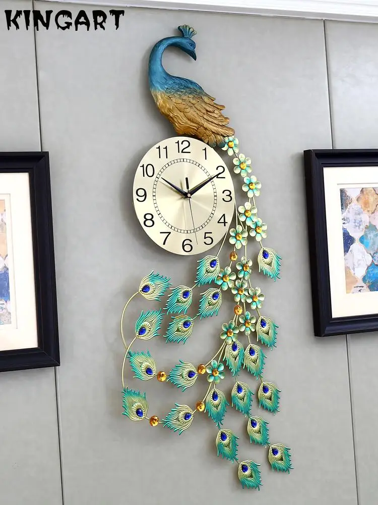 3D золотые алмазные настенные часы Павлин металлические бесшумные цифровые для