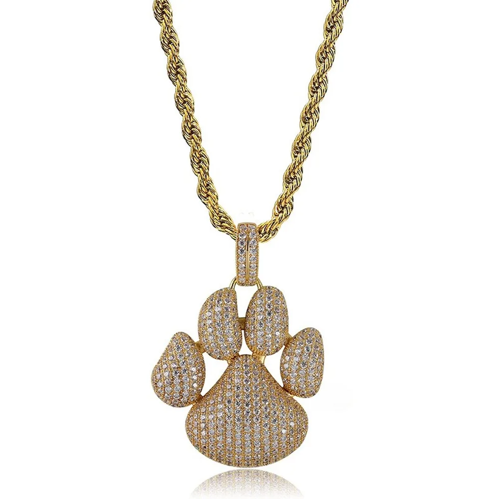 

Dog paw print Pendant & Necklace 18k Gold Plated Lab Diamond Iced Out Chain Bling Fashion Hip hop Jewelry