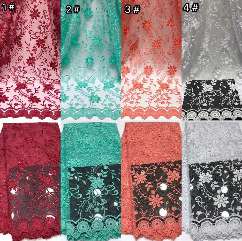 

2019 high quality sequence French Nigerian sequins net African tulle mesh sequence lace fabric for dress 5yards/lot YL0824