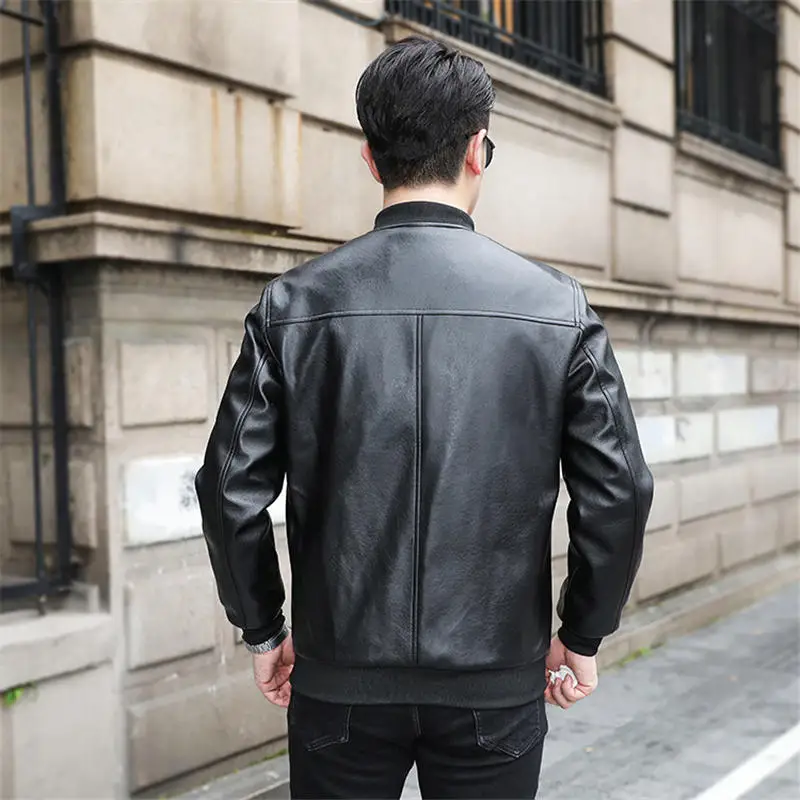 

Fashion PU Leather Jacket Men Coat Slim Spring Autumn Faux Leather Jacket Outerwear Casual Long Sleeve Leather Men Jacket