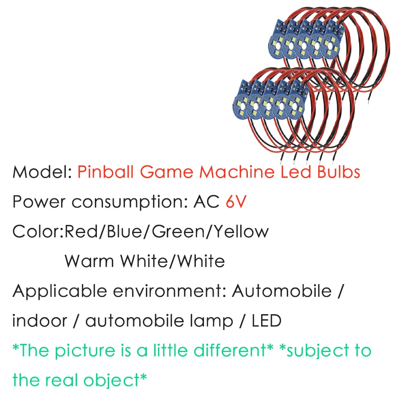 

5Pcs LED 4SMD Wedge Base with Flexible Wire Various Color Non polarity AC DC 6V 6.3V 8V Pinball Game Machine Led Bulbs Light