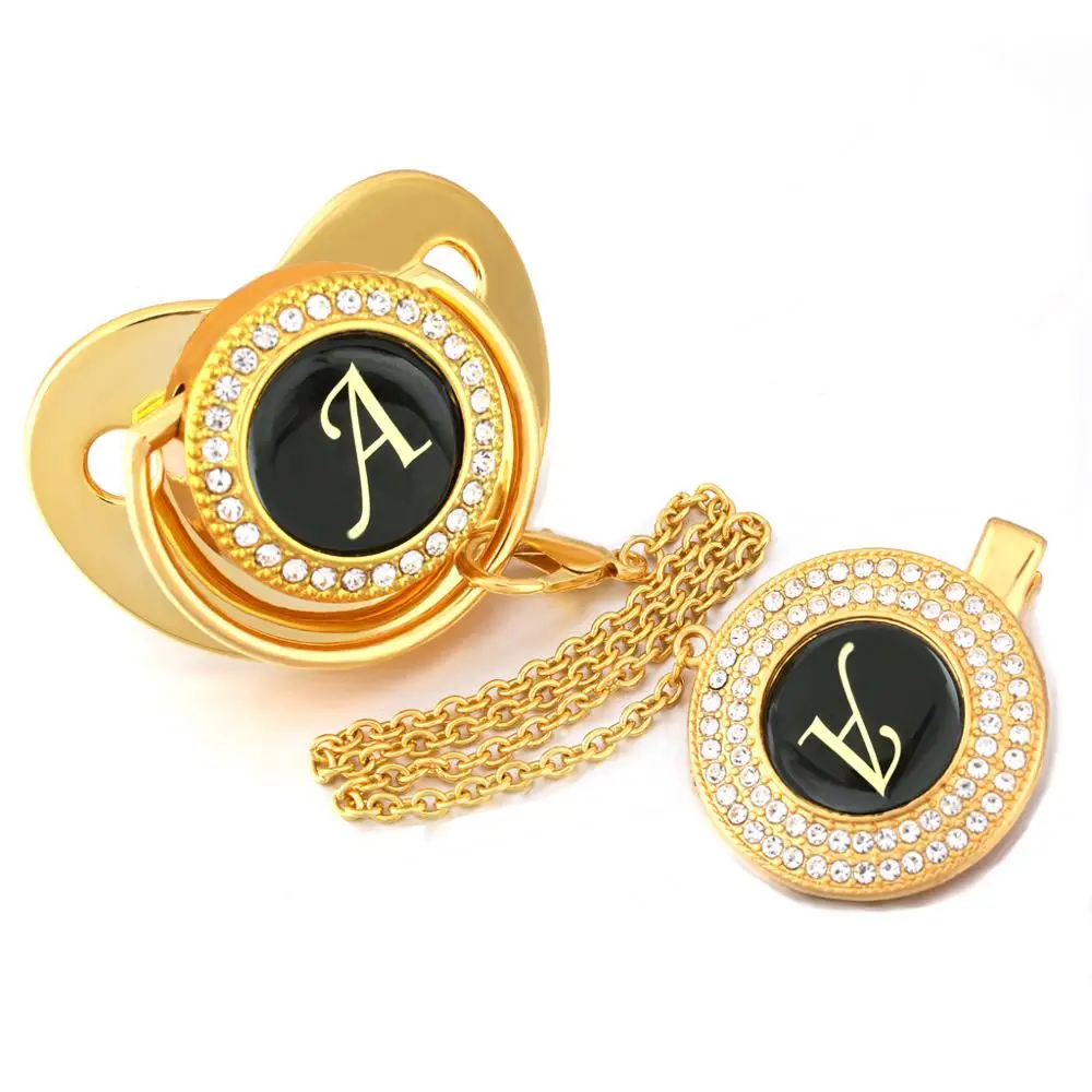 Черное имя инициалы Буквы G Bling детские соски и цепь соска для младенца