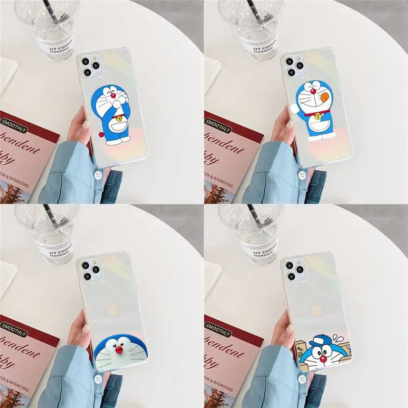 

Japan anime Doraemon Phone Case Laser Transparent for iPhone 11 12 pro mini 7 8 Plus X XS Max HUAWEI MATE 30 40 Soft TPU