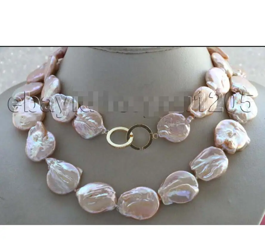 

Free Shipping 32" Genuine Natural 26mm Pink Reborn Keshi Pearl Necklace