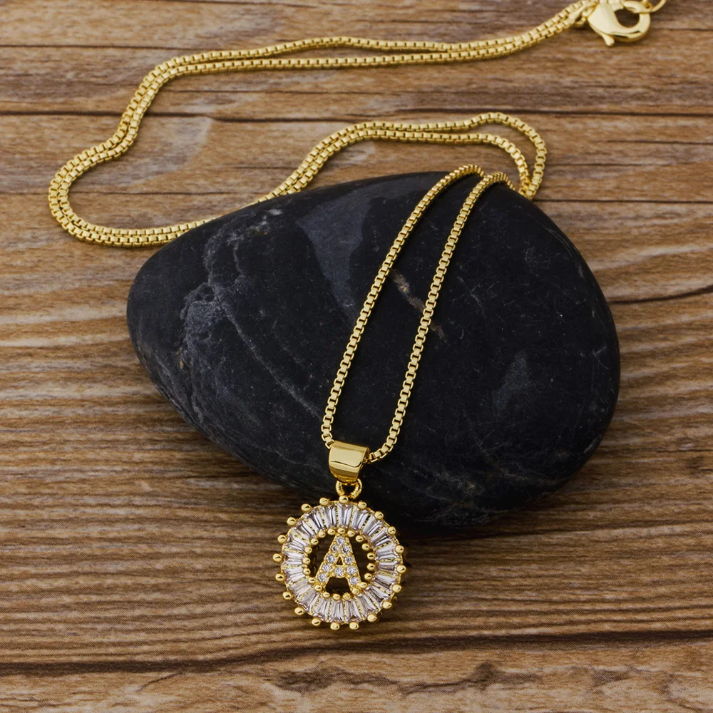 

Women Girls Initial Letter Necklace 26 Letters Charm Gold Name Necklace Pendant Top Quality Copper Zircon Jewelry Gift