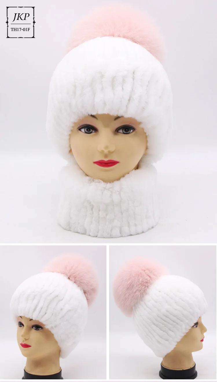 Rex rabbit fur hat female winter fox fur ball thick warm knitted earmuff wool cap
