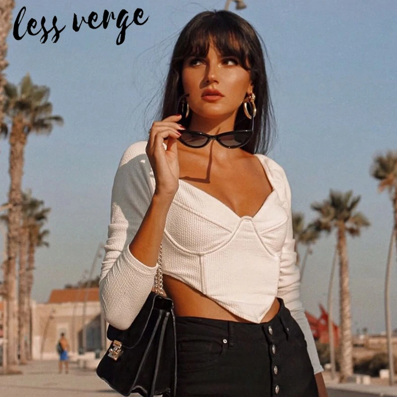 Lessverge Осень Зима белая укороченная блузка рубашка хлопок тонкие пикантные