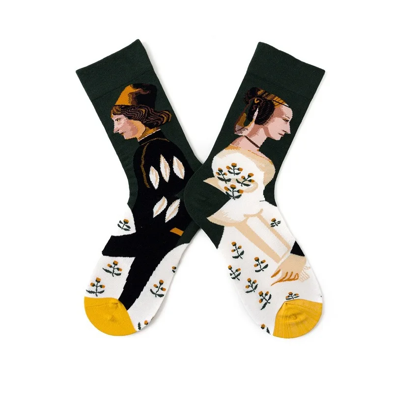 

1 Pair Funny Cute Happy Cartoon French Harajuku Women Socks Cotton African Jungle Creativity Style Renaissance Hip Hop EUR 36-45