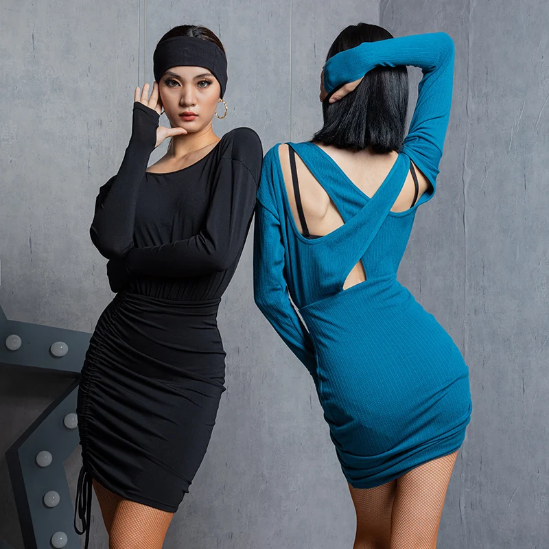 

Latin Dance Practice Dress Professional Latin Dance Long Sleeve Backless Clothes Rumba Training Clothing Samba Costumes DWY6735