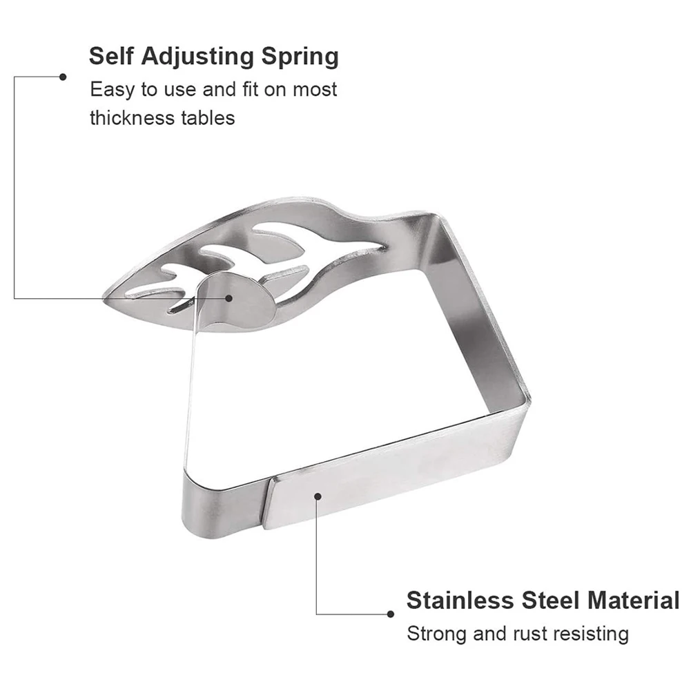 

12PCS Stainless Steel TableCloth Promenade Tablecloth Stable Clips Leaf Clover Pattern Table Cover Holder Anti-Skid Grip Silver