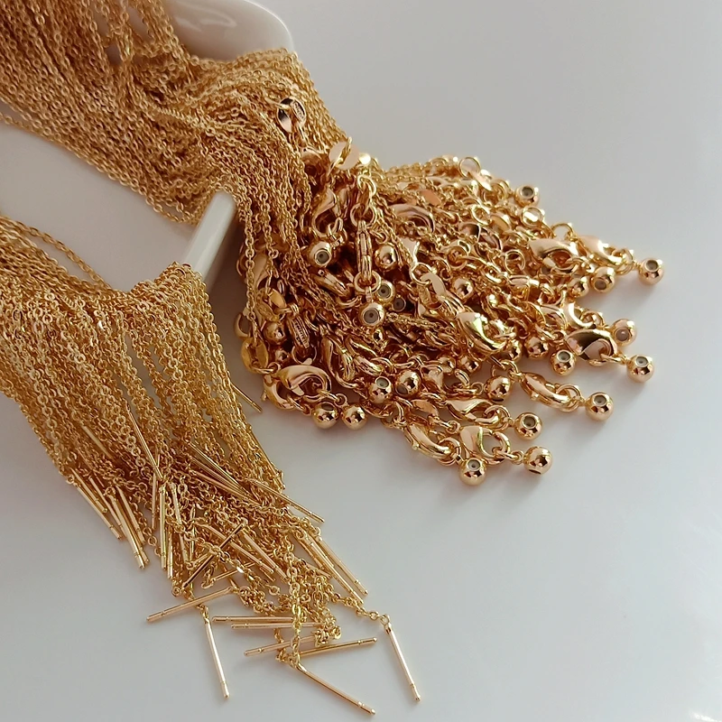 Цепочки для ожерелий Плоские Овальные с карабином толщина 45 см 1 мм 14 карат цвет