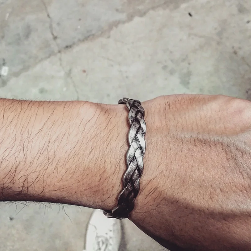 

Punk Fashion Retro Bracelet Weave Pattern Men's Open Bangle Boy Gift Bracelet