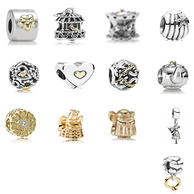 

Classic New S925 Sterling Silver Flower Clip Talisman Bird Cage Forever Family Charm Teapot Angel Send Lady Fashion Jewelry