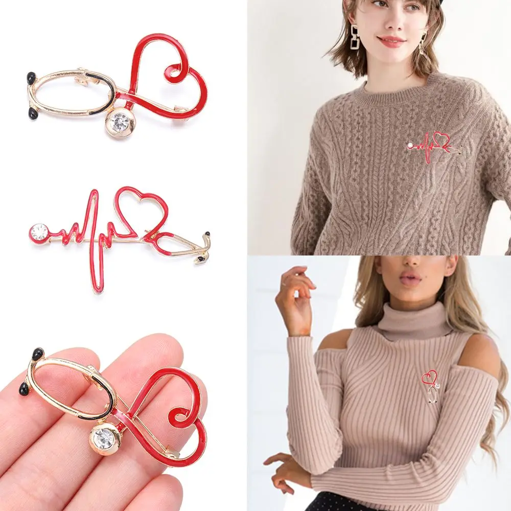 Gift Nurse Doctor Novelty Enamel Pin Metal Badge Pendant Electrocardiogram Stethoscope Brooch Heart Shaped Medical | Украшения и