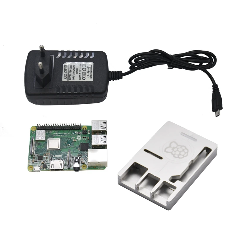 3 в 1 для Raspberry Pi 3 Model B+(плюс)+ ЧПУ Алюминий чехол+ 5V 3A Мощность адаптер Наборы штепсельная вилка европейского стандарта