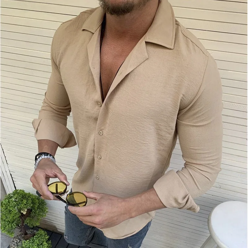 CYSINCOS мужская рубашка брендовая хлопок одноцветная мягкая с длинным рукавом