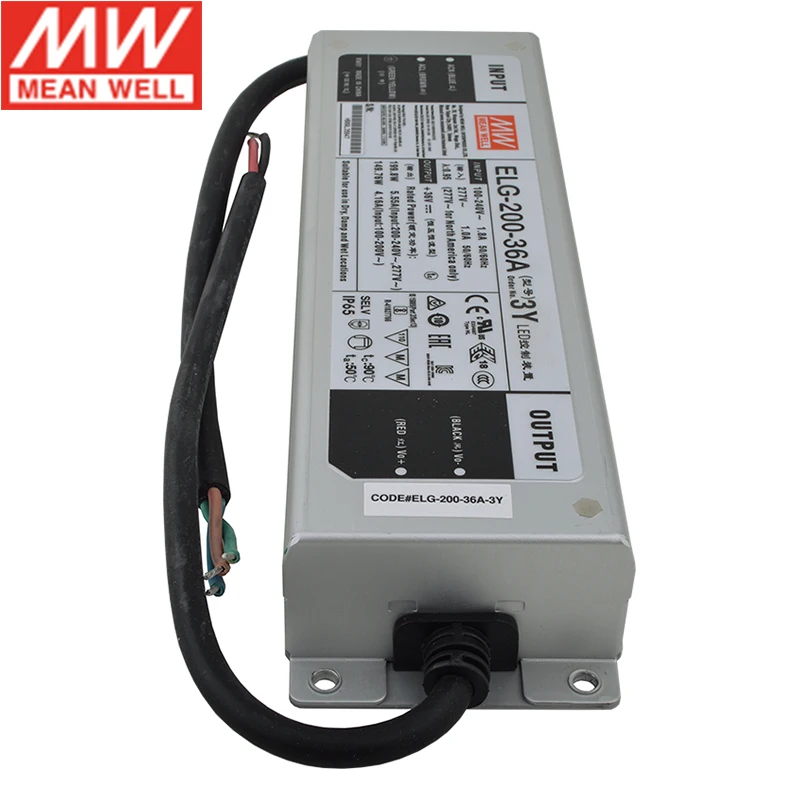 Бренд MEAN WELL представляет ELG 200 36A 3Y 200W 5.55A 36V регулируемый светодиодный Питание 110