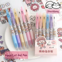 sharkbang 6pcslot 0 5mm black gel pen press type writing pen cream rabbit sketch girls pen kawaii school stationery supplies