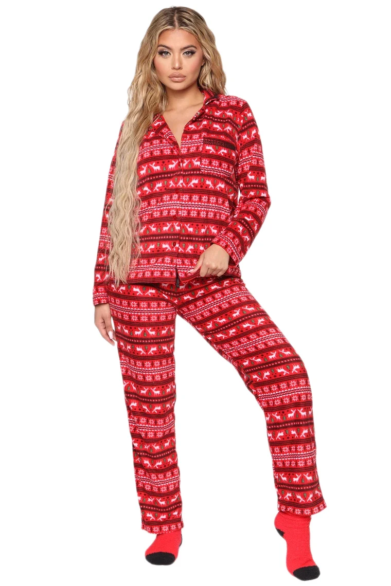 

2020 Autumn/Winter New Arrivals Womens Christmas Full Printed Snow Cotton Comfortable Adult Pajama Sets
