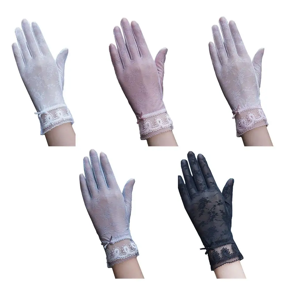

Women Sun Protection Gloves High Elastic Lace Design Ice Silk Gloves Thin Touch Screen Anti-UV Skid Gloves for Outdoor Driving