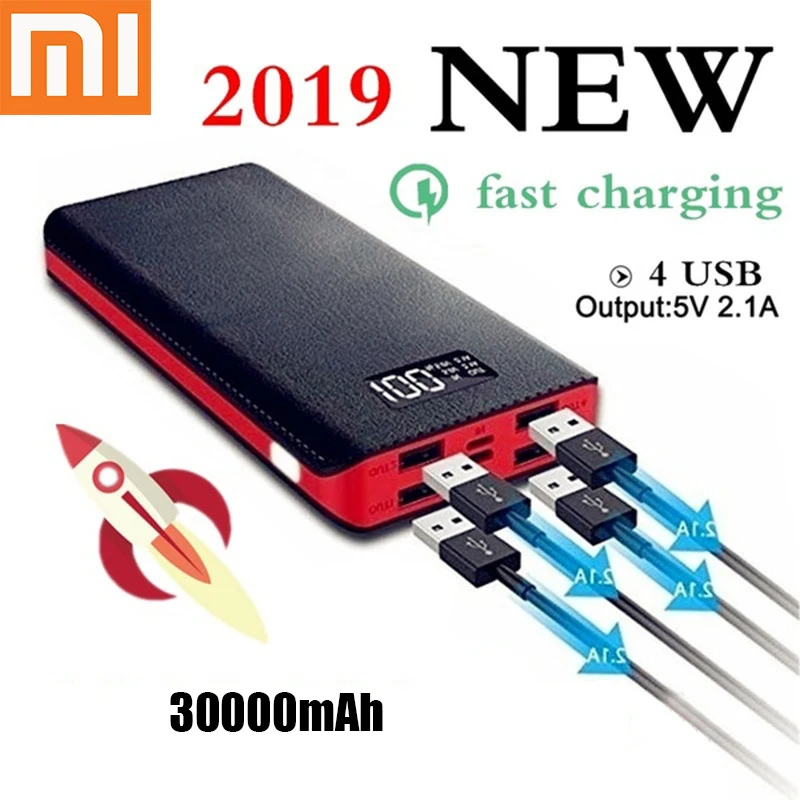 Xiaomi горячая Распродажа 30000 мАч Внешний аккумулятор 4 USB порта с двойным входным портом цифровой дисплей портативное зарядное устройство Аксессуары для мобильных телефонов