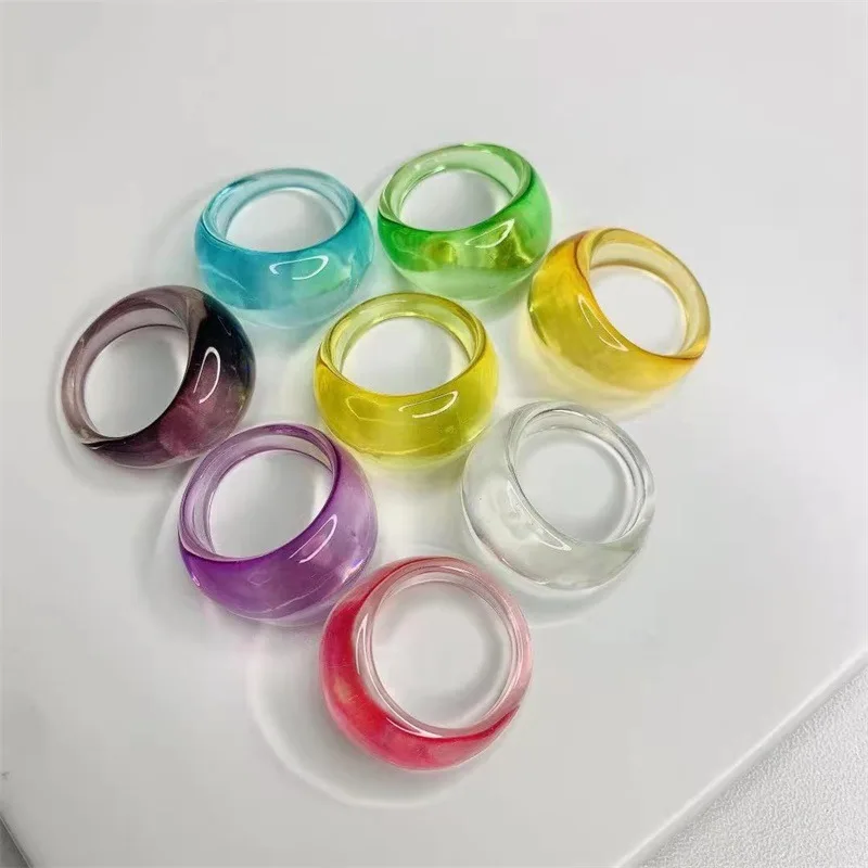 

Fashion Candy Colors Transparent Resin Acrylic Finger Rings For Women Girls Simple Geometric Oval Rings Summer Party jewelry
