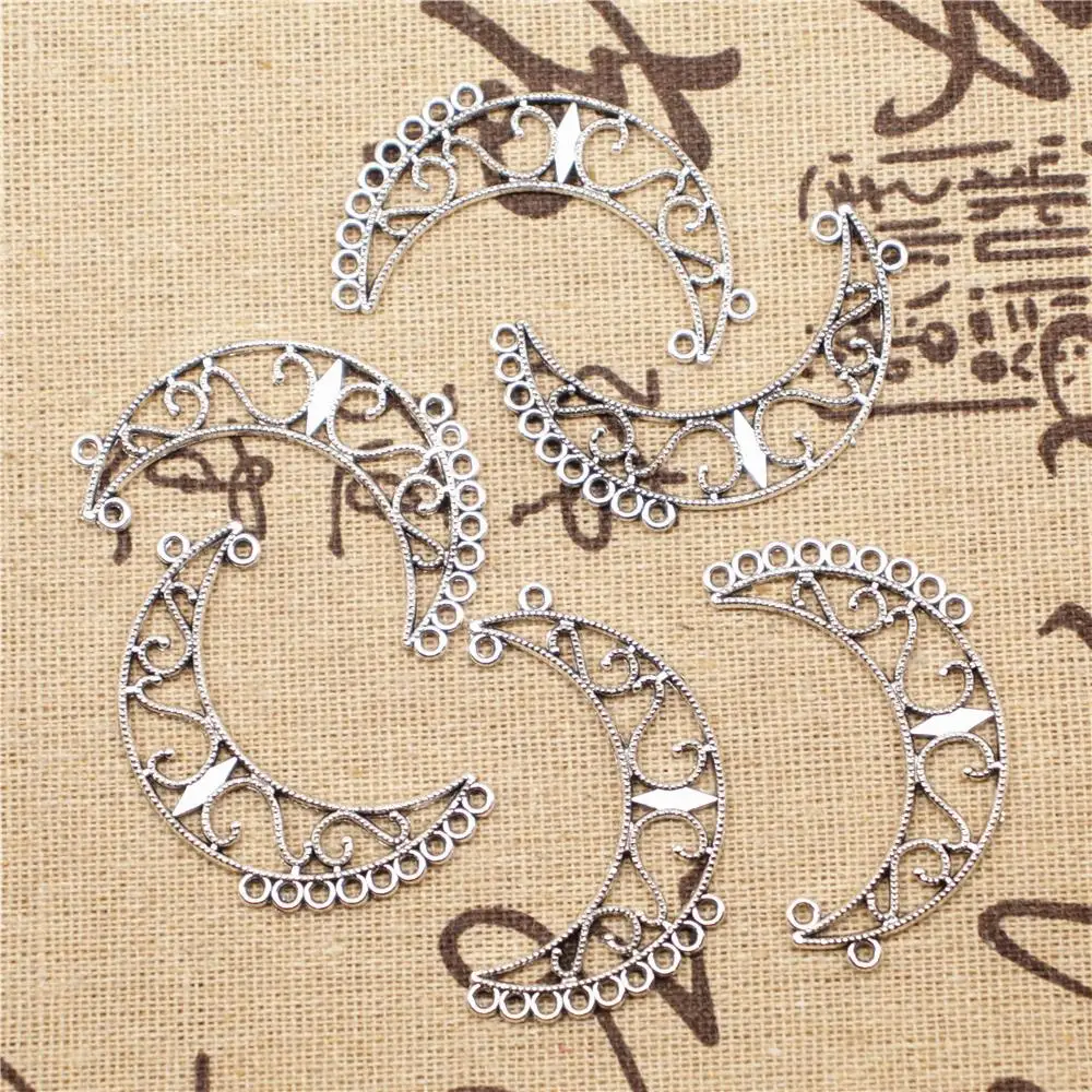 

Jewelry Making Charms earring connector 5pcs 28x39mm antique silver color Hollow moon earring connector