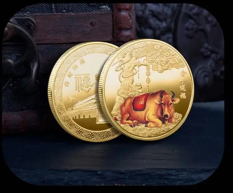 Памятная монета 2021 год быка Золотая Серебряная цвета удачи китайский сувенир на