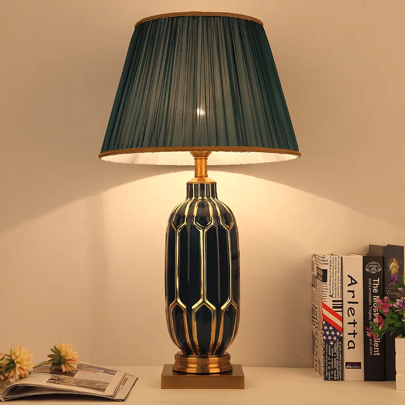 American ceramic simple table lamp retro European modern high-end hotel living room soft bedside table Bedroom Table Lamp