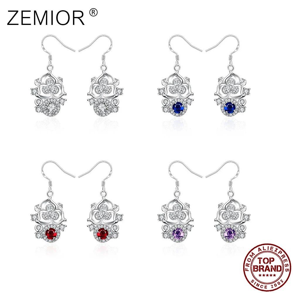 

Petal Shape Romantic Drop Earrings For Women Silver Plated Multicolor Cubic Zircon Simple Girl Earring Gift New Fashion Jewelry