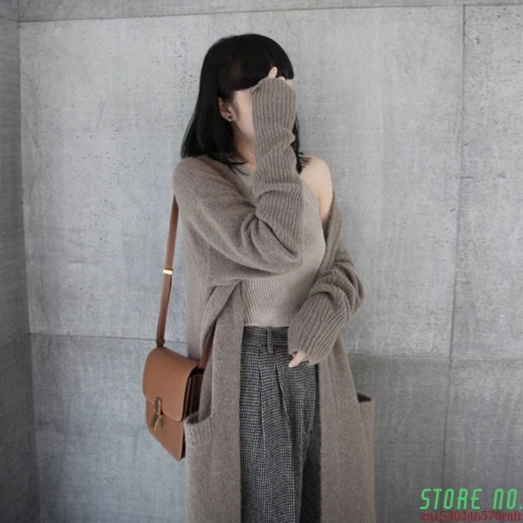 

New 2020 Autumn Winter Minimalist Solid Color Casual Long Cardigans Korean Style Fashionable Women's Sweaters