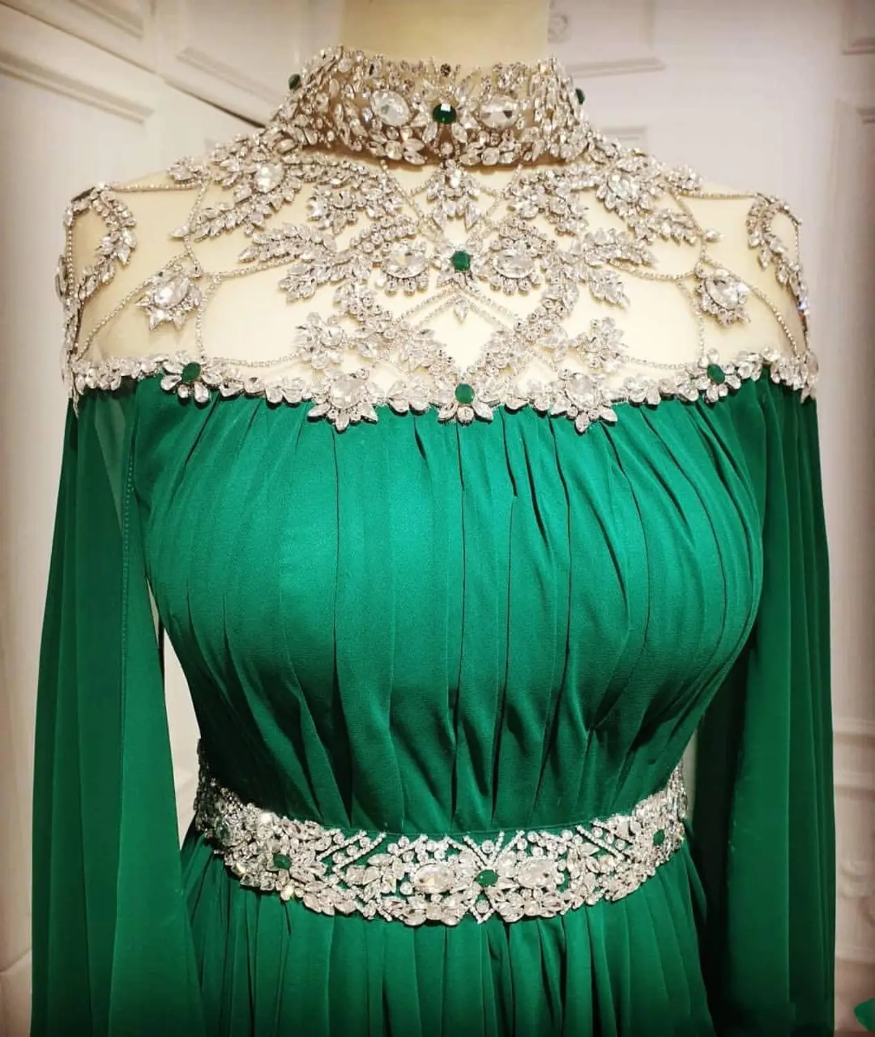 Aso Ebi зеленый Охотник арабские вечерние платья бисерные на выпускной с