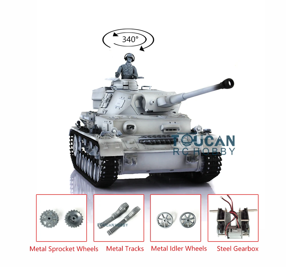 

2.4G HENG LONG 1/16 Snow 7.0 Upgraded Panzer IV F2 RTR RC Tank 3859 Metal Tracks Children Gift TH17406-SMT4