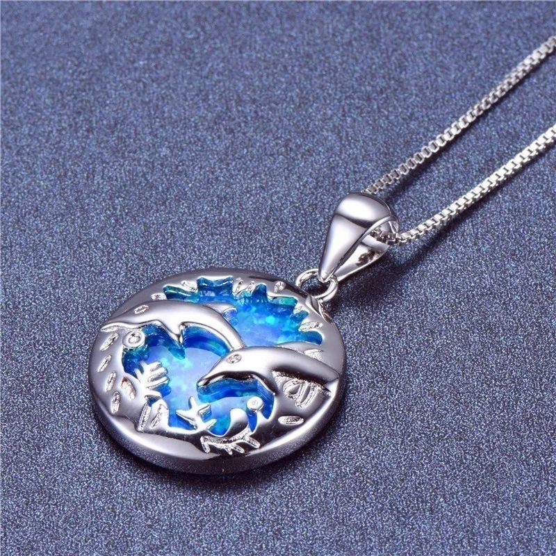 2019 new fashion jewelry romantic Double Dolphin love natural stone pendant necklace best choice for women's party dance | Украшения и