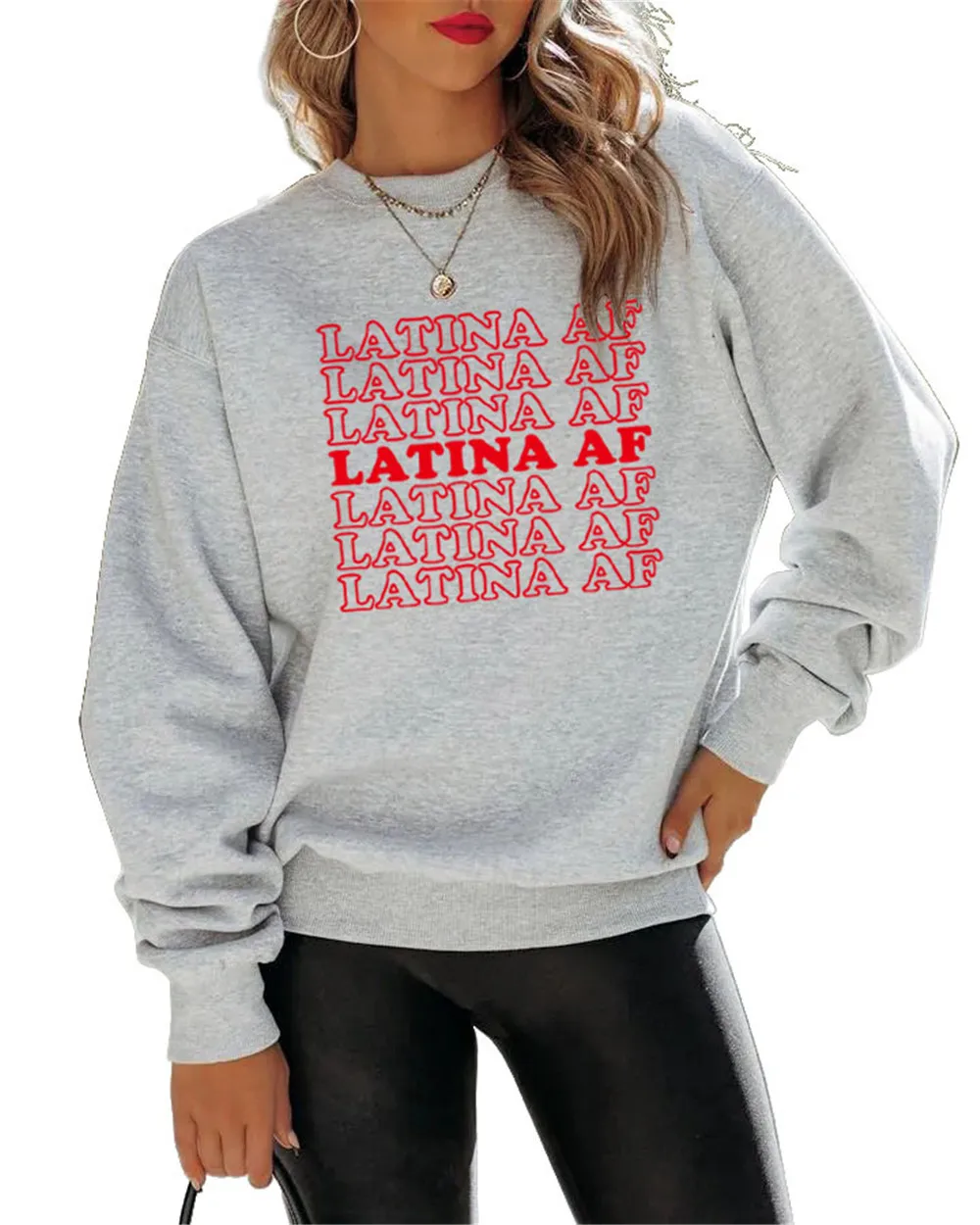 

LATINA AF Sweatshirt Women Funny Letter Print Graphic Crewneck Hoodies Jumper Autumn Winter Pullovers Aesthetic Streetwear
