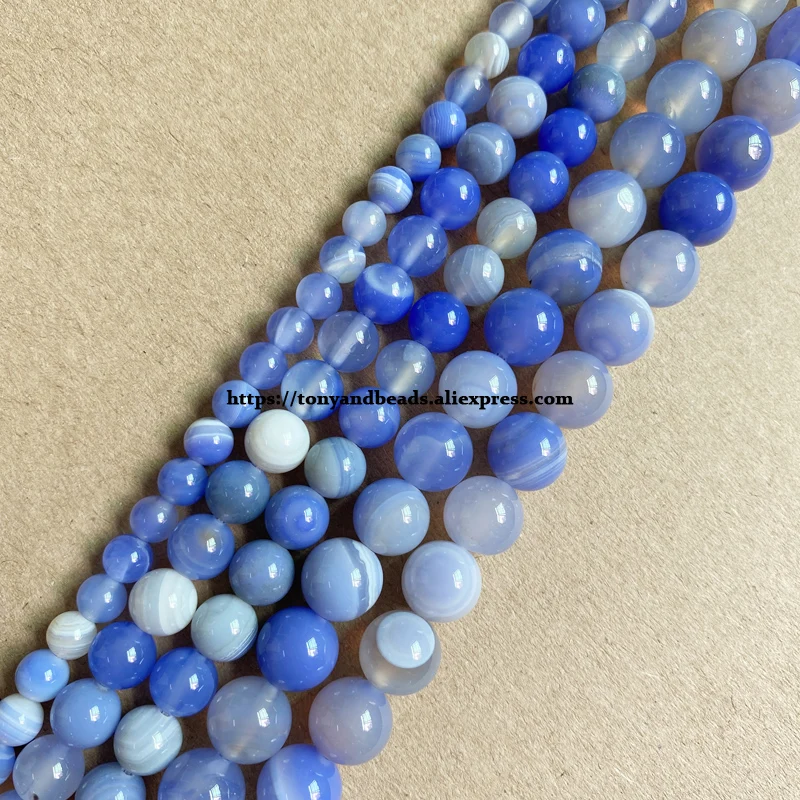 

Natural Stone Sky Blue Stripes Onyx Agate Round Loose Beads 6 8 10 MM Pick Size For Jewelry Making DIY