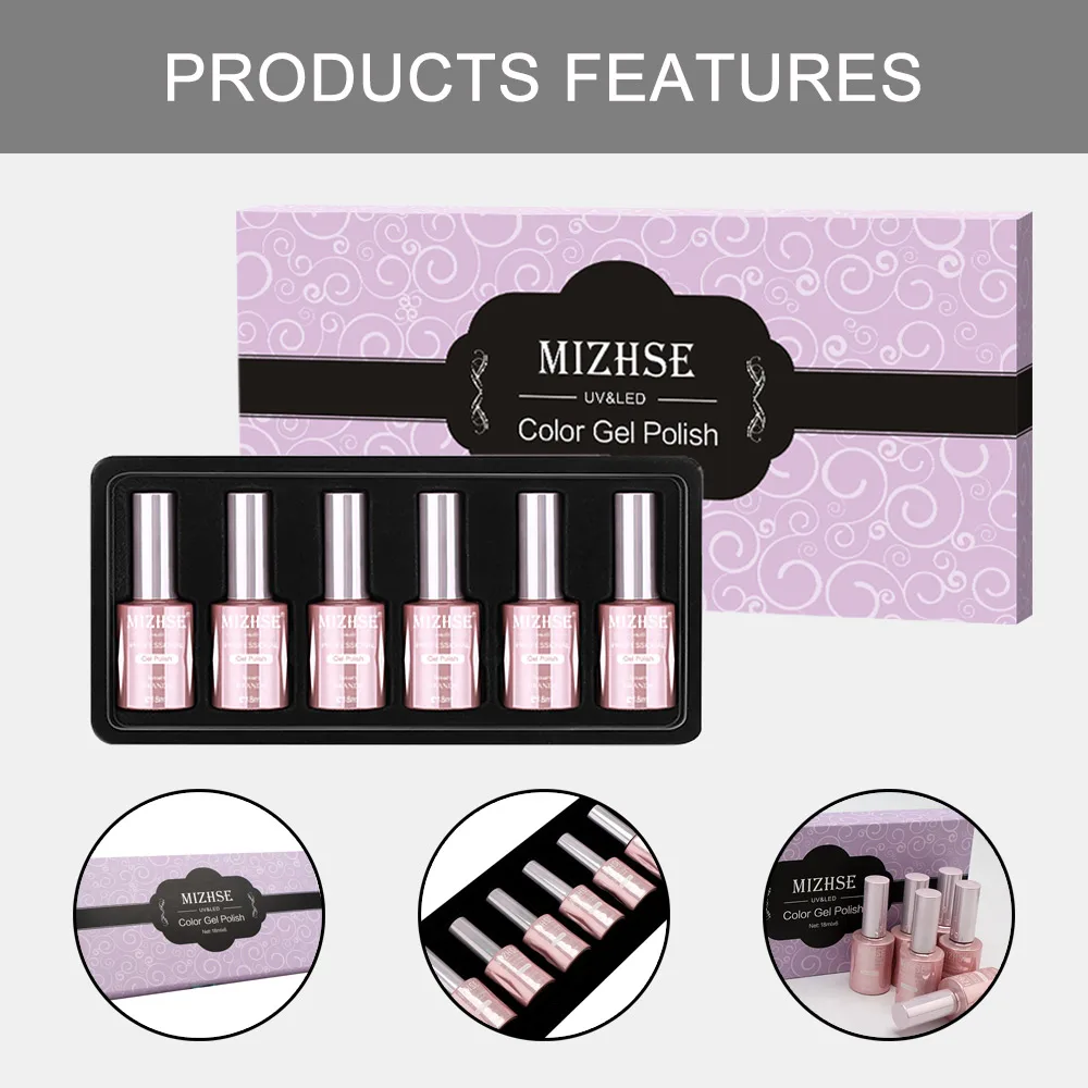 

MIZHSE Gel Nail Polish Set Decoration Nail Set 6PCS/LO TUV Color Penetration UV Hybrid Nail Polish Gel UV LED Lamp Design