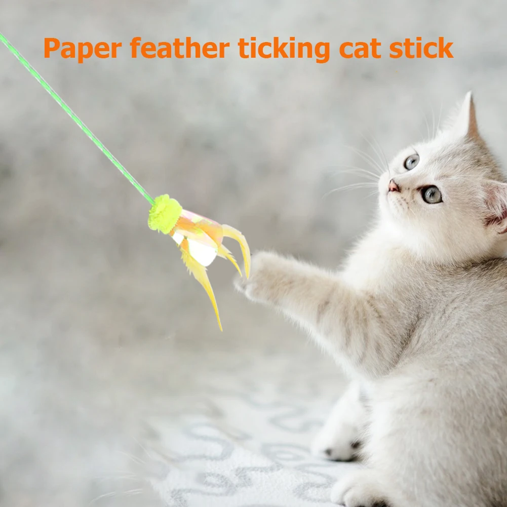 

Cat Kitten Pet Toy Colorful Feather Short Rod Interactive Stick Bell Toy Funny Playing Interactive Toy Pet Cat Supplie