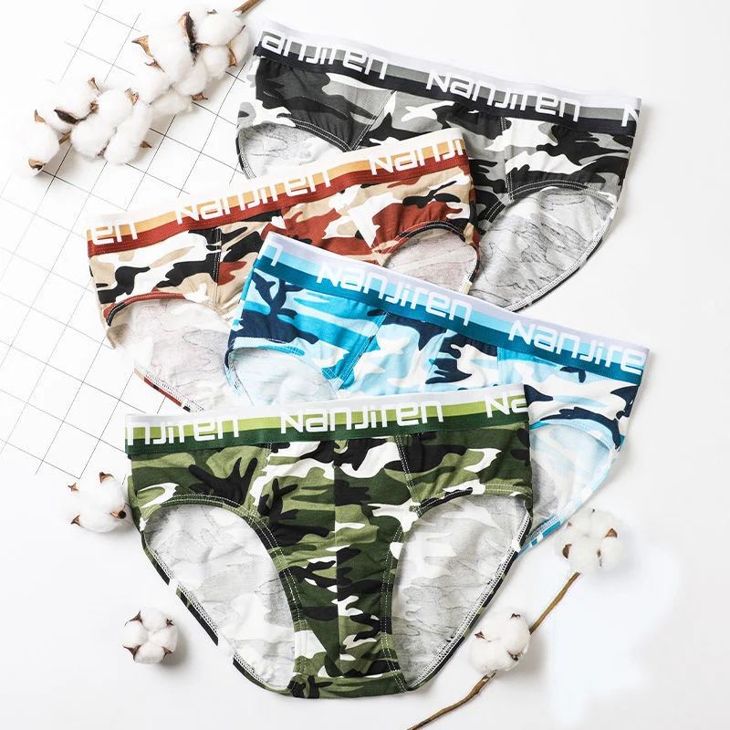 

4Pcs Men's Briefs Cotton Underwear Man Sexy Lingerie Breathable Underpants Male Panties Camouflage Calcinha 2021 Hot Sale