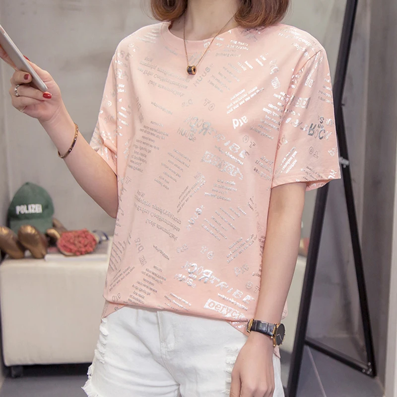 

Summer 2021 new Fashion Creativity letters printing short-sleeved T-shirt female Loose Casual Round neck Breathable women tops