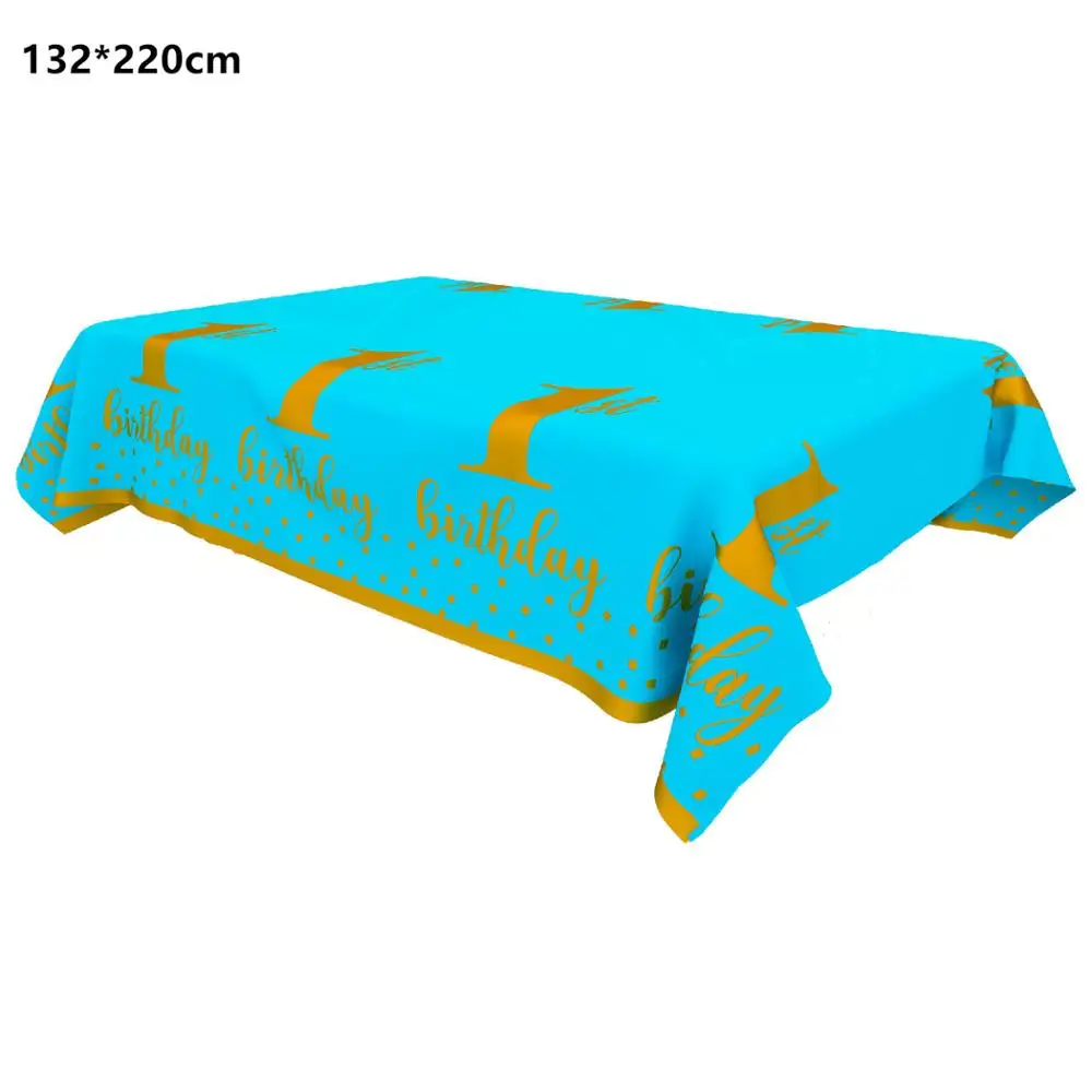 Одноразовая Скатерть синего и розового цвета на 1 й день рождения бумажные