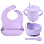 Набор чашек и ложек для кормления детей, присоска из пищевого силикона, антифлип, аксессуары для кормления детей, 4 шт.компл.