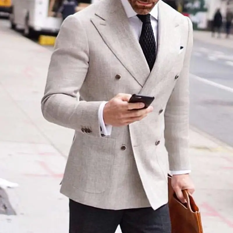 Фото Двубортный серый пиджак 1 шт. приталенный мужской костюм блейзер - купить