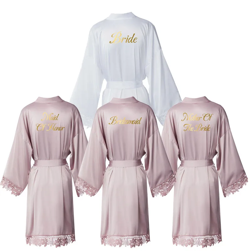 Prassing box 2020 New Bride Bridesmaid Robe Silky Matt Satin Lace Bridal Robes Wedding Gift Bathrobe Kimono Women