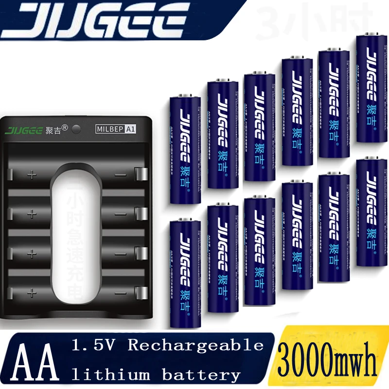 Литий-ионный перезаряжаемый аккумулятор Jugee AA 1 5 в МВт/ч + зарядное устройство с 4