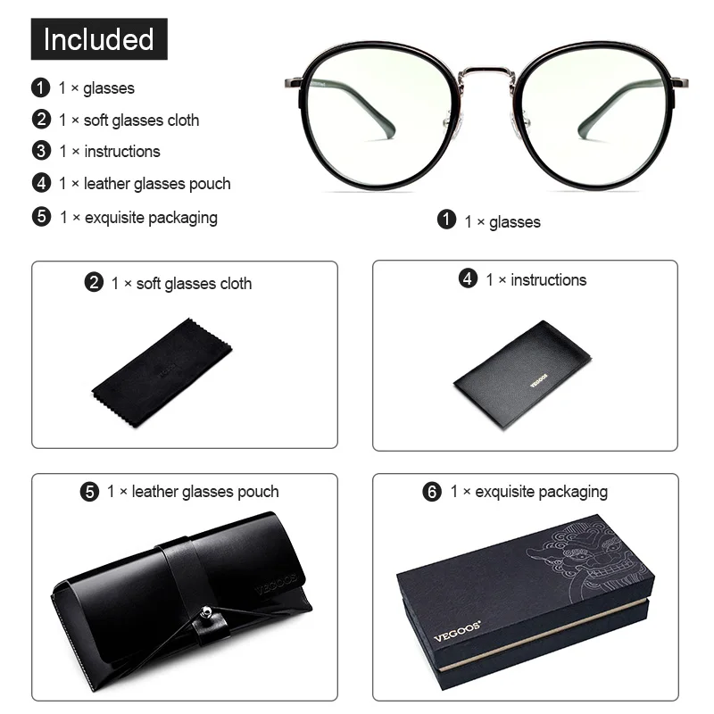 VEGOOS синие легкие очки антиглазные антибликовые блокирующие унисекс ретро