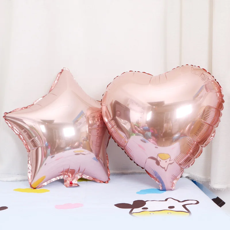 

10Pcs Rose Gold Heart Star Round Foil Balloon Kids 1st Girl Adult Happy Birthday Party Decoration Baby Shower Wedding Air Globos