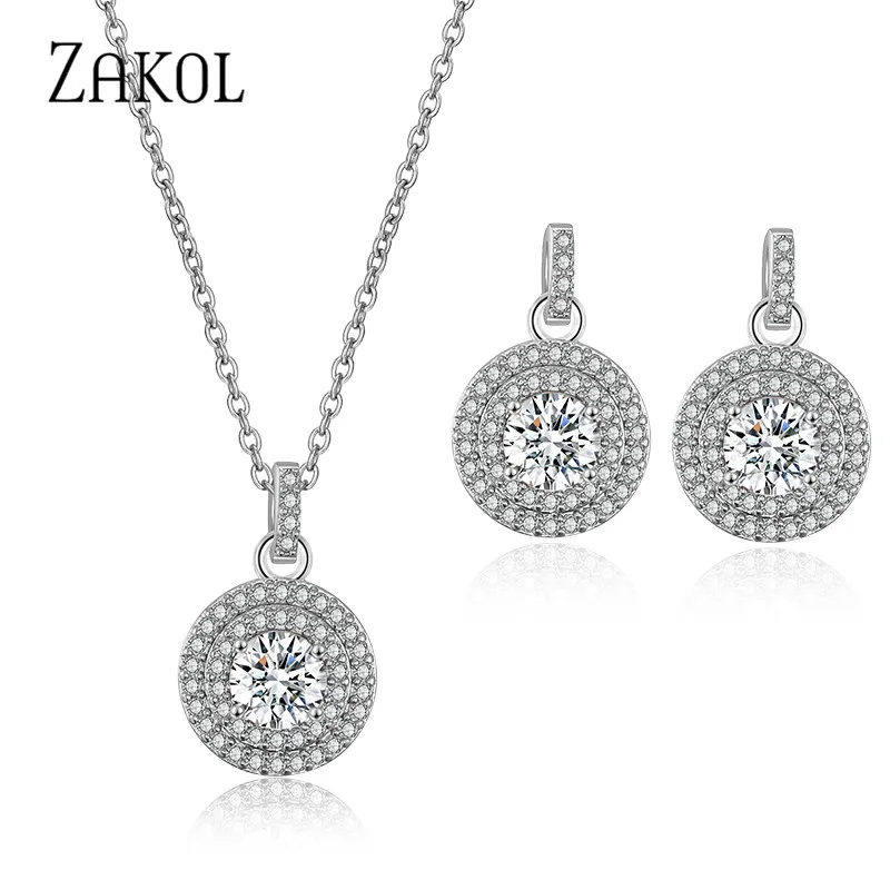 Комплект из колье и серёг с фианитом FSSP3030 | Украшения аксессуары