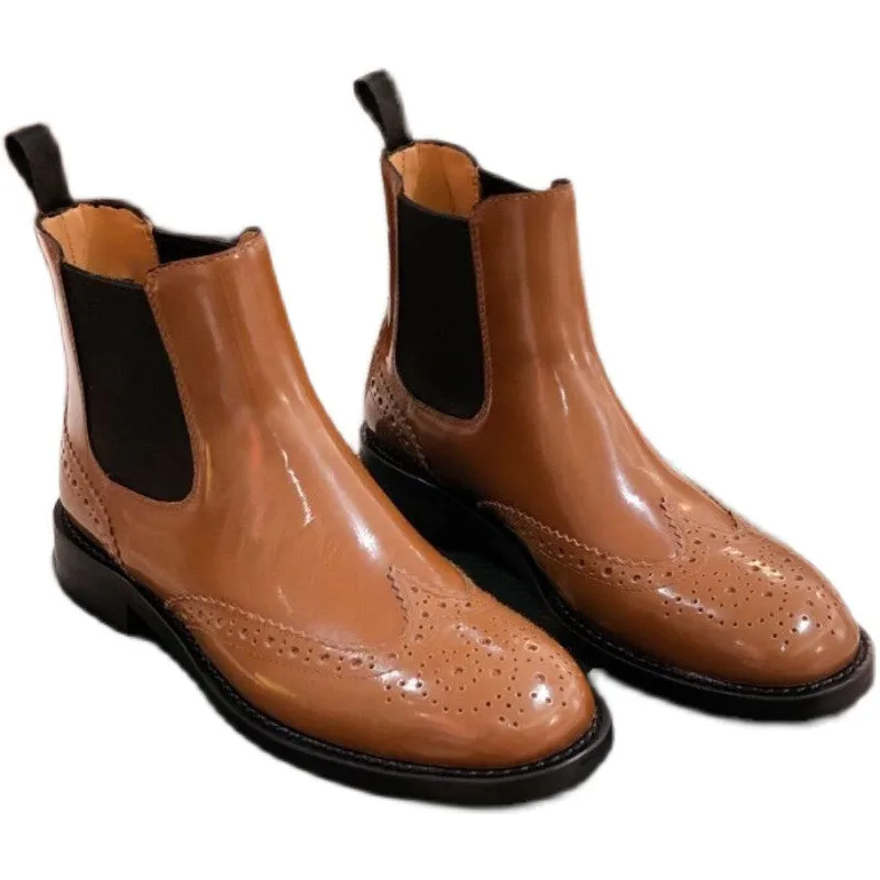 

Platform Brogue Carved Ankle Boots Female Autumn Winter New Style Luxurious Chelsea Boots Ladies Casual Flat Ankle Boots Women's